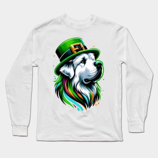 Pyrenean Mastiff Enjoys Saint Patrick's Day Festivities Long Sleeve T-Shirt